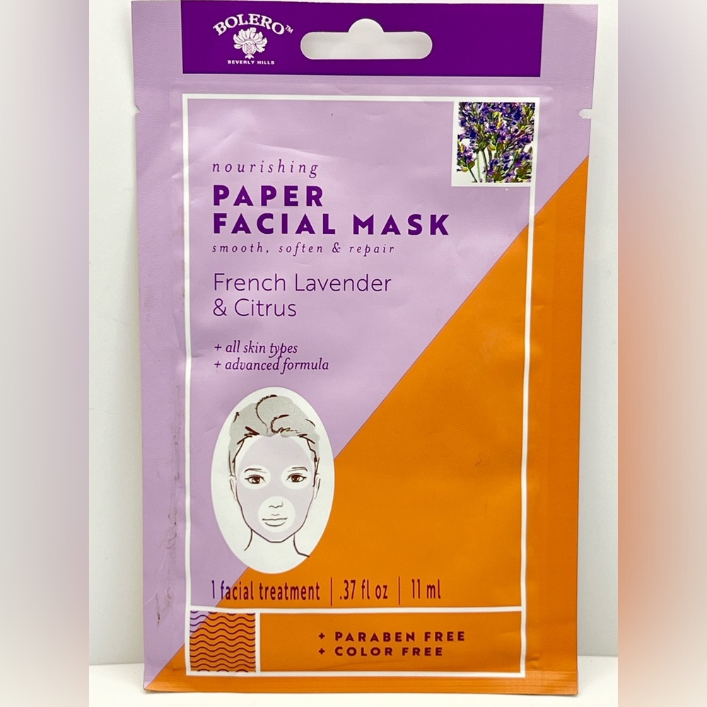 Free 🌺 Bolero ~ Nourishing Paper Facial Mask ~ French Lavender & Citrus ~ NEW